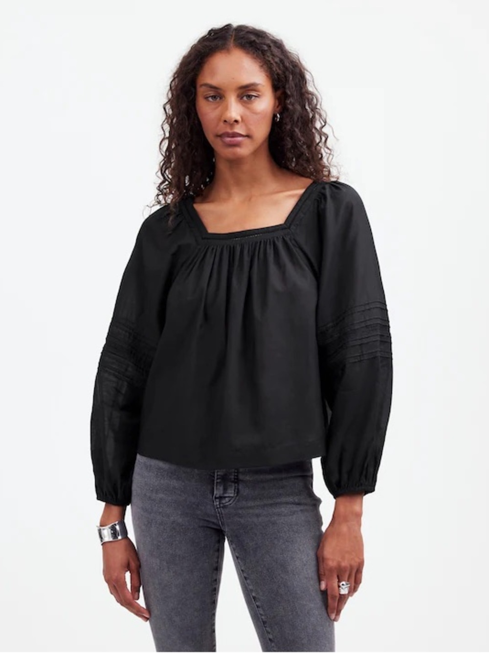 NWOT- Madewell Square-Neck Long-Sleeve Top, Black, size XXL